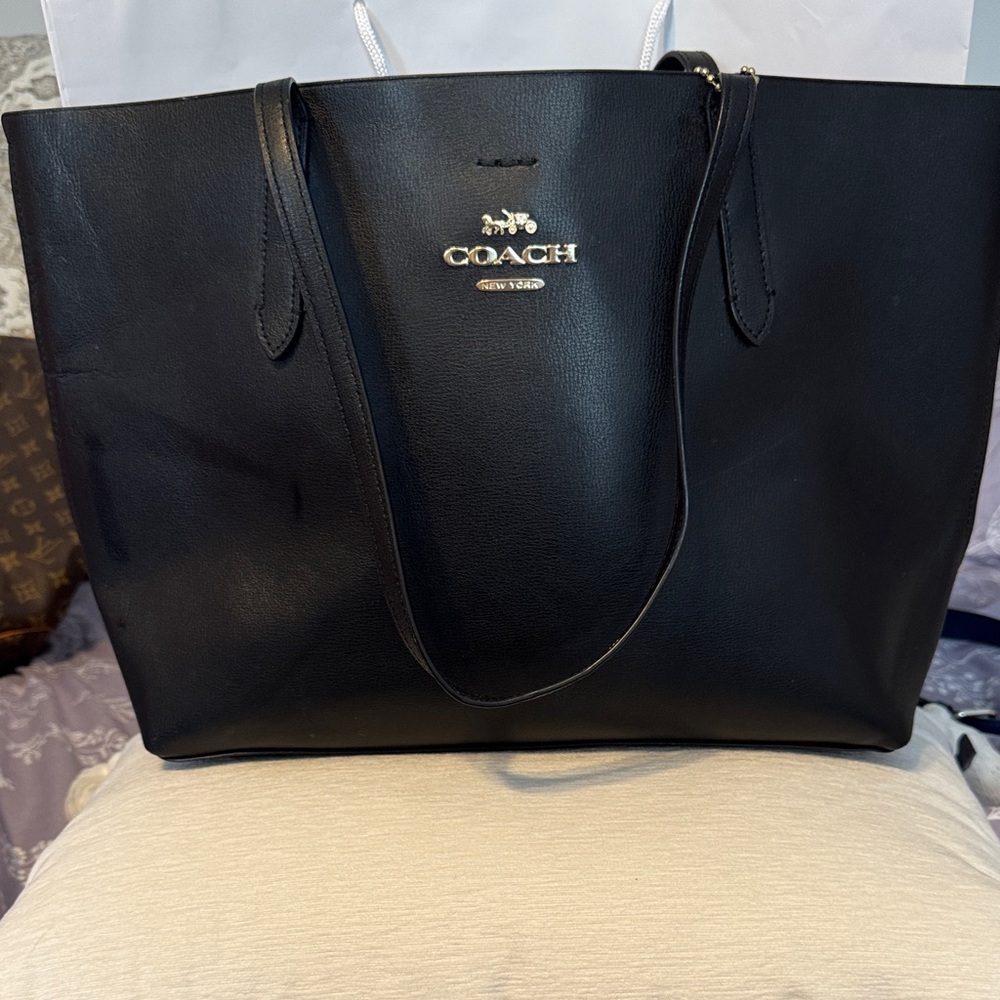 Coach Black Leather Tote with Gold Logo Hardware